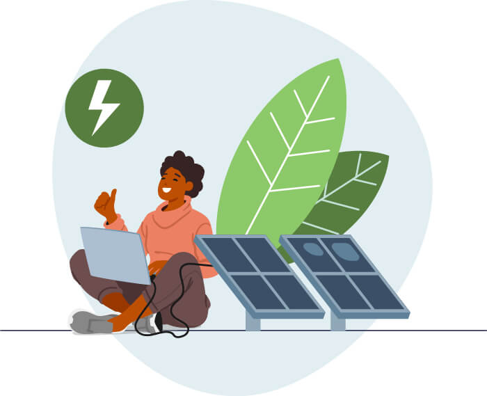 illustrazione di un ragazzo felice con impianto fotovoltaico