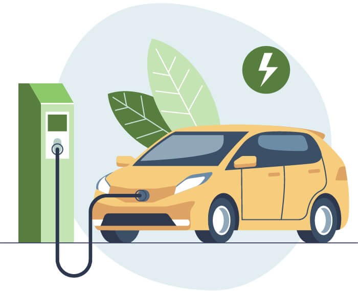 illustrazione di un'auto elettrica che si ricarica